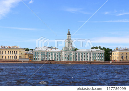 Russia, Petersburg, July 3, 2020, Kunstkamera. The photo shows the Kunstkamera on the banks of the Neva, which is a famous museum of rarities Russia, Petersburg, July 3, 2020, Kunstkamera. The photo shows the Kunstkamera on the banks of the Neva, which is a famous museum of rarities 137786099