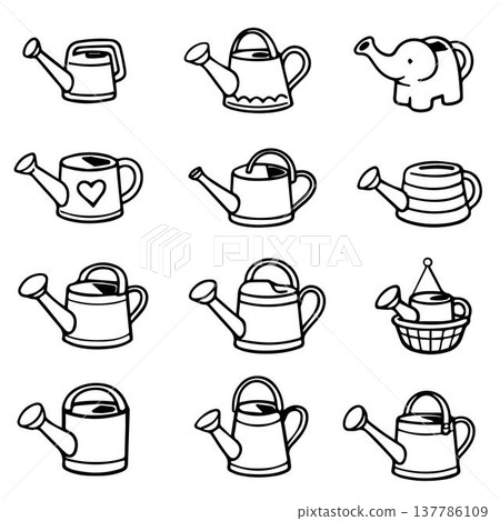 Large set of garden watering cans for watering indoor plants on balcony, terrace, farm of various shapes, sizes, designs Large set of garden watering cans for watering indoor plants on balcony, terrace, farm of various shapes, sizes, designs 137786109