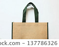 Reusable Shopping Tote Bag Mockup with Green Handles Isolated on White Background. Eco Recycled Friendly Grocery Bag for Sustainable Shopping. Branding Shopping Product Template, copy space 137786326