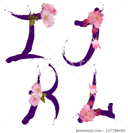 Vector spring alphabet with gentle sakura flowers I,J,K,L Vector spring alphabet with gentle sakura flowers I,J,K,L 137786484