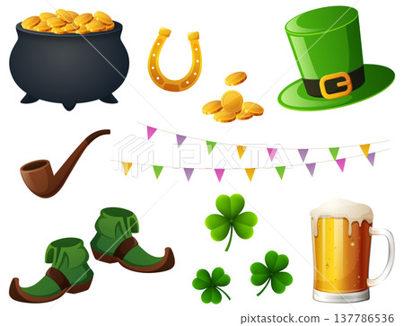 Set of traditional St. Patrick's Day symbols and elements 137786536