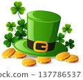 St. Patrick's Day background with leprechaun hat and gold coins 137786537