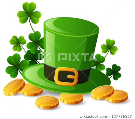 St. Patrick's Day background with leprechaun hat and gold coins 137786537