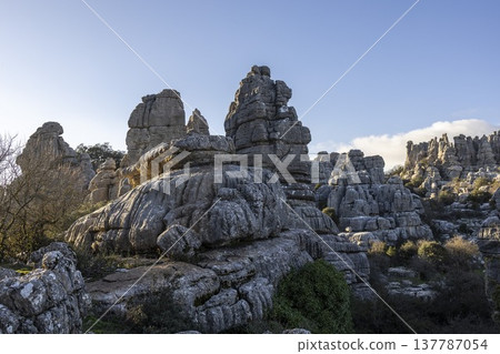 Explore El Torcal in Spain with its unique rock formations and beautiful scenery during daylight hours 137787054