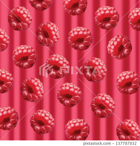 Raspberry pattern on red striped background Raspberry pattern on red striped background 137787832