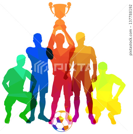 Silhouettes of soccer players with trophy cup Silhouettes of soccer players with trophy cup 137788192