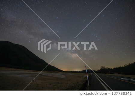 A beautiful spring starry sky over Mt. Sanbe in Shimane Prefecture, Japan. A beautiful spring starry sky over Mt. Sanbe in Shimane Prefecture, Japan. 137788341