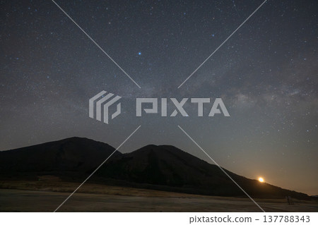 A beautiful spring starry sky over Mt. Sanbe in Shimane Prefecture, Japan. 137788343