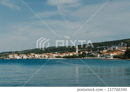 Amazing view of old town Supetar, Brach island, Croatia. Beautiful sunny day. Amazing view of old town Supetar, Brach island, Croatia. Beautiful sunny day. 137788390