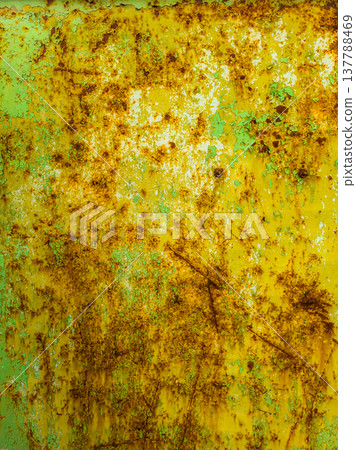 Weathered steel surface with rust and peeling paint outdoors Weathered steel surface with rust and peeling paint outdoors 137788469