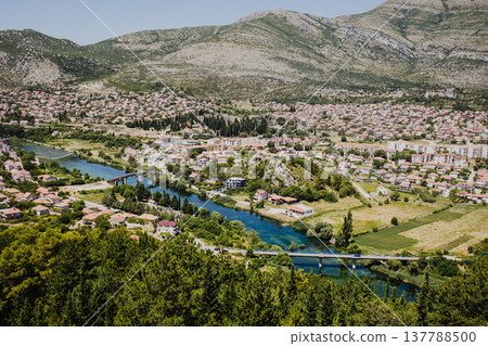 Amazing view of Trebinje city from the hill in a sunny day. Travel destination in Bosnia and Herzegovina. Amazing view of Trebinje city from the hill in a sunny day. Travel destination in Bosnia and Herzegovina. 137788500