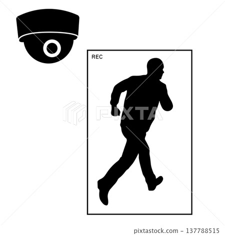 Silhouette illustration of a fleeing thief captured on security camera. Silhouette illustration of a fleeing thief captured on security camera. 137788515