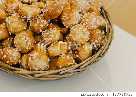 Delicious fresh buns in a traditional french bakery. 137788732