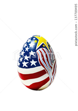 A Beautifully Patriotic Decorated Egg Featuring an EyeCatching American Flag Design 137789495