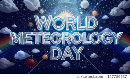 celebrating world meteorology day with clouds, sun, and rainbow 137789587