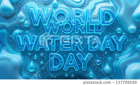 3D text of World Water Day in blue water background. 137789589