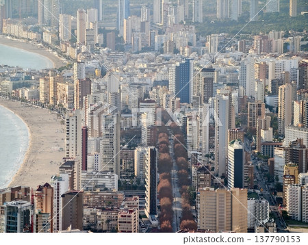 Vast Seaside Skyline Showcasing Modern Skyscrapers Along Sandy Beaches With Urban Expansion In Background 137790153