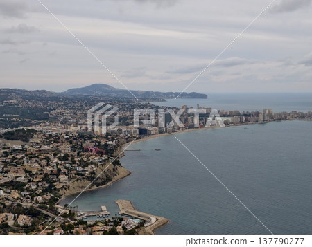 Coastal Cityscape With Horizon, Vast Aerial View Over Coastal Urban Area With Shoreline And Rooftops Coastal Cityscape With Horizon, Vast Aerial View Over Coastal Urban Area With Shoreline And Rooftops 137790277