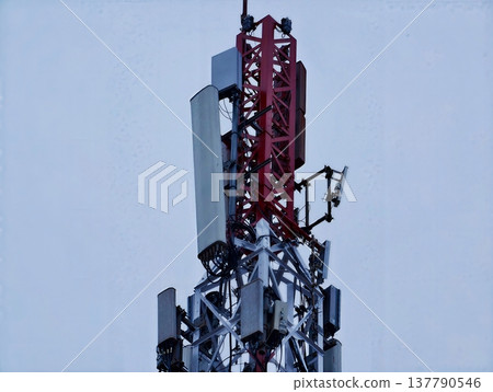 Closeup Of Communication Antenna Array, Detailed View Of Telecommunication Antennas On Steel Structure 137790546