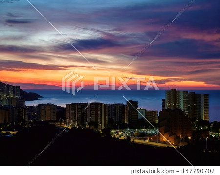 Colorful Lights Illuminate Harbor, Energetic Sunset Experience With Shimmering Coastal Reflections Colorful Lights Illuminate Harbor, Energetic Sunset Experience With Shimmering Coastal Reflections 137790702