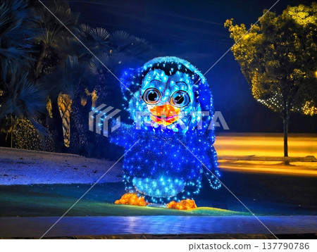 Colorful Penguin Light Display Attracts Visitors And Captures Memorable Family Moments In Urban Park Colorful Penguin Light Display Attracts Visitors And Captures Memorable Family Moments In Urban Park 137790786