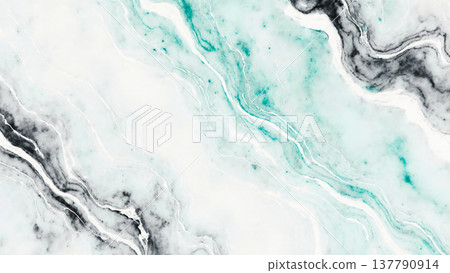 An enchanting blend of colors emerges as alcohol ink flows gracefully across a surface, creating stunning swirls of green, mint, white, and black, evoking a sense of calm Generative AI 137790914