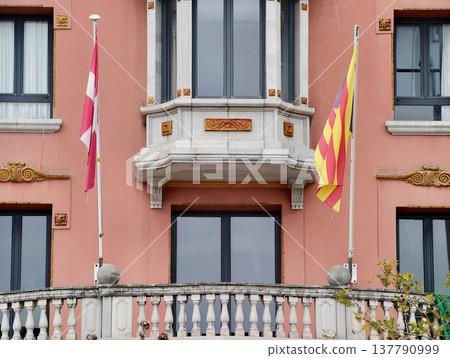 European Style Civic Building Appearance, Vibrant Facade With Decorative Features And Colorful Accents European Style Civic Building Appearance, Vibrant Facade With Decorative Features And Colorful Accents 137790999