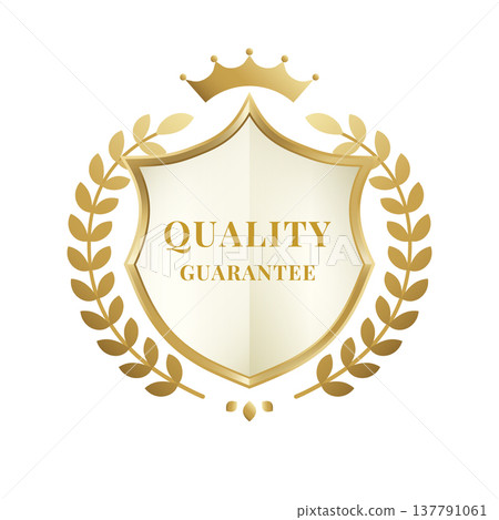 Quality Assurance Gold Shield Badge (with Crown and Laurel Wreath) 137791061