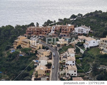 Evening Horizon Trail Guiding Toward Ocean With Rustic Clay Cottages And Picturesque Bends Evening Horizon Trail Guiding Toward Ocean With Rustic Clay Cottages And Picturesque Bends 137791144