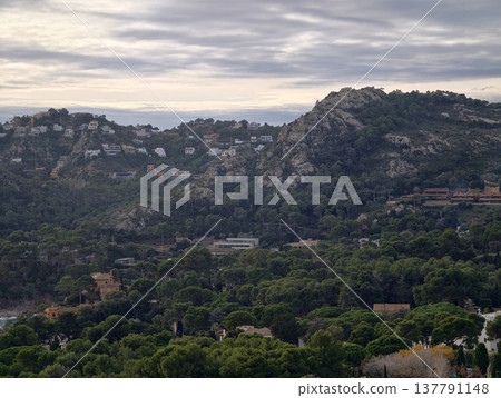 Mountain Dwellings Amid Pine Trees, Summit Dwellings Surrounded By Wild Terrain And Lush Forests Mountain Dwellings Amid Pine Trees, Summit Dwellings Surrounded By Wild Terrain And Lush Forests 137791148