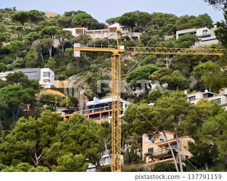 Elevating Villa Surroundings, Serene Mediterranean Landscape With Ongoing Construction Works Visible Elevating Villa Surroundings, Serene Mediterranean Landscape With Ongoing Construction Works Visible 137791159