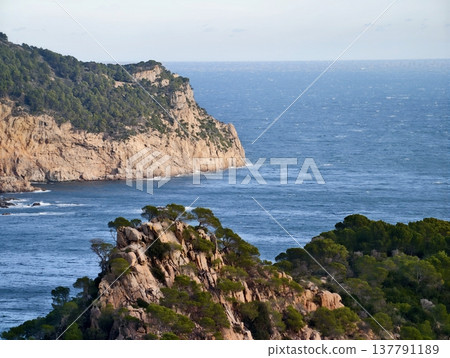 Vivid Depiction Of Rocky Outcrop Overlooking Calm Sea With Warm Sunlight Illuminating Landscape Vivid Depiction Of Rocky Outcrop Overlooking Calm Sea With Warm Sunlight Illuminating Landscape 137791189