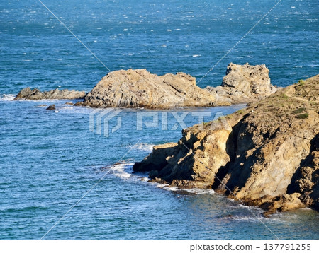 Coastal Action Scene, Dramatic Coast Illustrating Waves Crashing Against Rugged Sandstone Formations 137791255