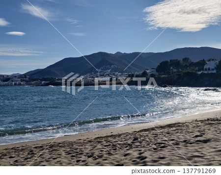 Seaside Mountain View, Coastal Scene With Gentle Waves, Remote Harbor Scene With Cloudy Sky And Calm Waters Seaside Mountain View, Coastal Scene With Gentle Waves, Remote Harbor Scene With Cloudy Sky And Calm Waters 137791269