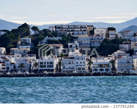 Vivid Coastal Harbor Structures, Vibrant Harborfront Buildings Facing Blue Sea With Lively Atmosphere Vivid Coastal Harbor Structures, Vibrant Harborfront Buildings Facing Blue Sea With Lively Atmosphere 137791289