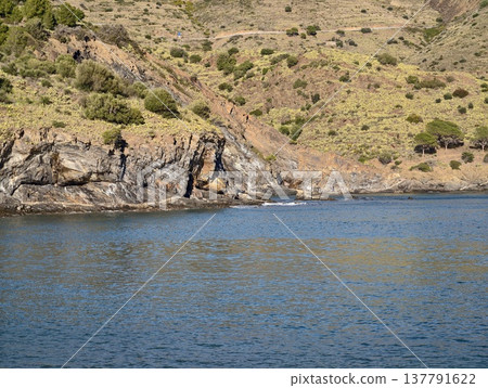 Calm Sea By Peaceful Hills, Quiet Seaside Landscape Featuring Gentle Waves And Lush Vegetation Calm Sea By Peaceful Hills, Quiet Seaside Landscape Featuring Gentle Waves And Lush Vegetation 137791622