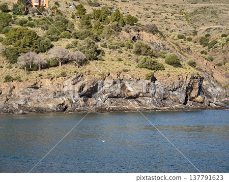 Peaceful Shoreline With Vibrant Waters, Tranquil Coast Featuring Turquoise Sea And Layered Cliffs 137791623