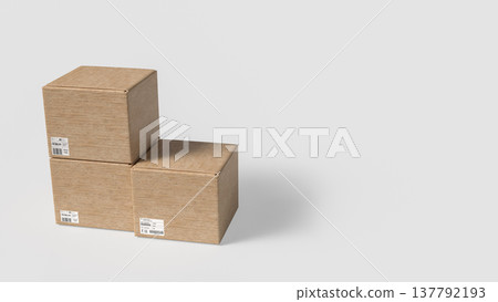 Stacked Cardboard Shipping Boxes Isolated on Clean Light Background 3d render. Stacked Cardboard Shipping Boxes Isolated on Clean Light Background 3d render. 137792193
