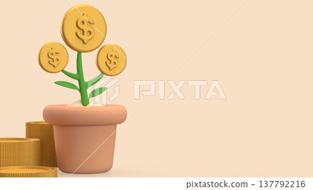 Money Growth Concept With Dollar Coin Plant In Pot 3d render. Money Growth Concept With Dollar Coin Plant In Pot 3d render. 137792216