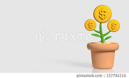 Money Tree Concept With Dollar Coins Growing In Pot 3d render. Money Tree Concept With Dollar Coins Growing In Pot 3d render. 137792218