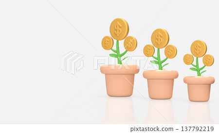 Money Tree Growth Concept With Dollar Coin Plants In Pots 3d render. Money Tree Growth Concept With Dollar Coin Plants In Pots 3d render. 137792219