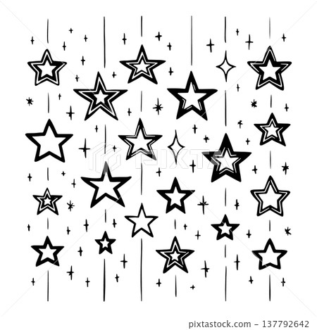 Star patterns with varied designs on a white background create a sense of whimsy and wonder in a simple yet striking way Star patterns with varied designs on a white background create a sense of whimsy and wonder in a simple yet striking way 137792642