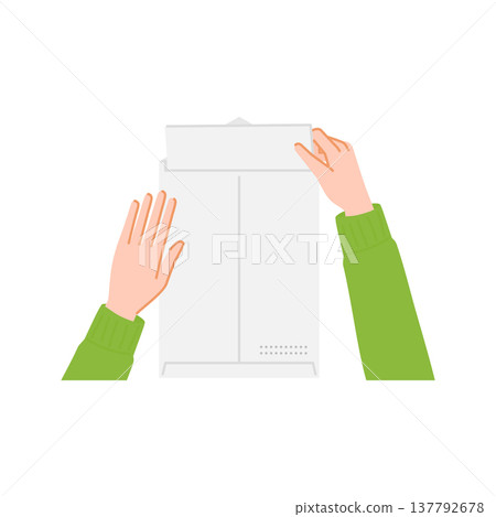 一隻手從信封中取出文件的插圖（俯視圖）。 137792678