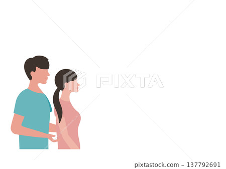 一對年輕夫婦的側面像（面向右側）向量圖 137792691