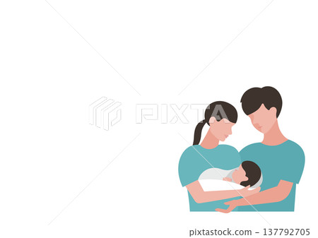 一對夫婦圍繞著他們的嬰兒的向量插圖（綠色） 137792705