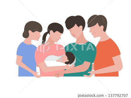 Vector illustration of a family surrounding a baby 137792707
