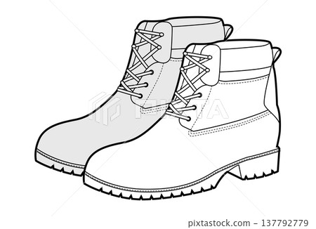Padded collar work boot women sketch pair. Lug sole lace boot for outdoor city outfit and utility wardrobe. Technical 137792779