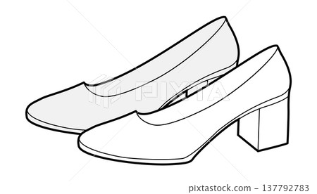 Block heel pump shoe women sketch pair. Closed toe dress shoe for party, office, evening outfit. Technical fashion Block heel pump shoe women sketch pair. Closed toe dress shoe for party, office, evening outfit. Technical fashion 137792783