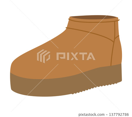 Camel platform winter boot women color flat. Chunky sole short fleece boot for cold season wardrobe and everyday looks.  137792786