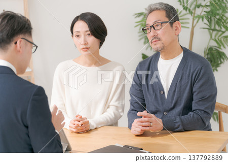 中間夫婦談論與銷售人員 中間夫婦談論與銷售人員 137792889